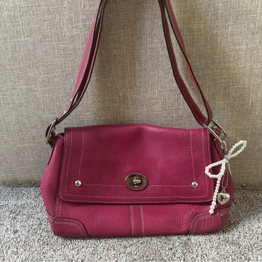 Coach pink Leather Shoulder Bag flap